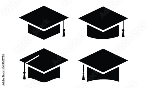 Graduation hat icon, mortarboard cap symbol vector template