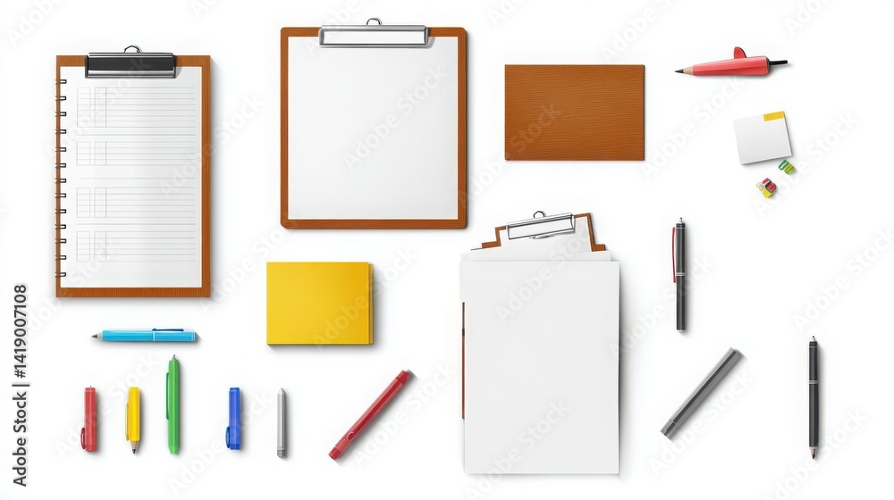 White background showcasing an isolated meeting board and papers. White background showcasing an isolated meeting board and papers.