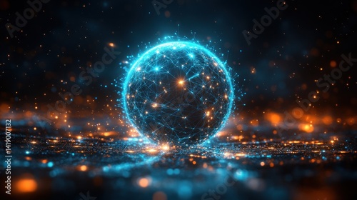 Wallpaper Mural Futuristic glowing blue sphere network with connected nodes and lines digital technology concept Torontodigital.ca