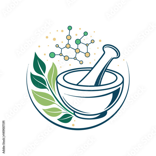 pharmacy related vector logo with capsule,  leaf and icon of pharmacy