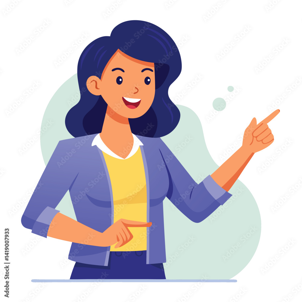 Happy stylist young woman pointing at copy space
Happy stylist young woman pointing at copy space