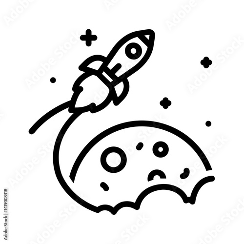 Vector black line icon for Space mission