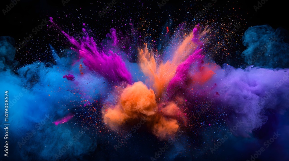 22. Abstract explosion of color and black ink forming a modern chaotic background 22. Abstract explosion of color and black ink forming a modern chaotic background