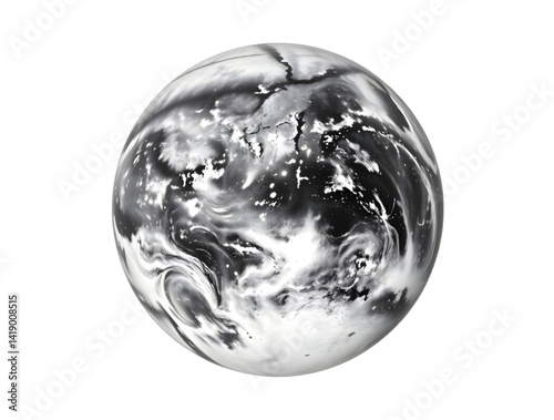 Planet globe with white and black surface on transparent background 