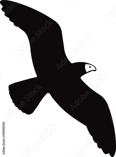 Vector silhouette of a bird. Minimalist black and white flying bird illustration with outstretched wings, stylized line art for tattoos, logos, or nature-inspired designs, perfect for vector graphics.