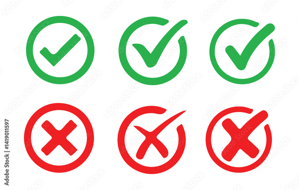 Tick and red cross checkmarks. Right or wrong icons. Checkmark and x mark icon. approved, yes, right, accept, Blue , and more icons. Vector illustration Tick and red cross checkmarks. Right or wrong icons. Checkmark and x mark icon. approved, yes, right, accept, Blue , and more icons. Vector illustration