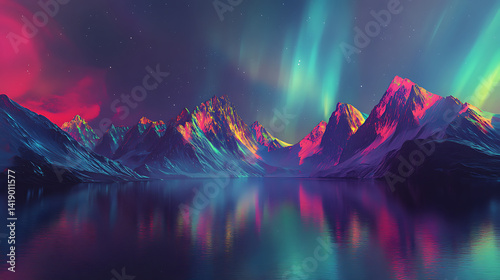 Stunning Aurora Borealis over Snowy Mountain Landscape