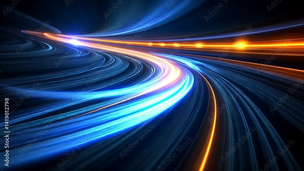 Abstract tunnel of light streaks, blue and orange colors, speed, motion Abstract tunnel of light streaks, blue and orange colors, speed, motion