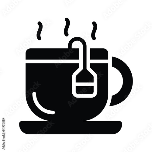 A hot cup with instant tea bag in it, glyph style icon