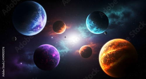 Cosmic rendezvous, celestial bodies harmonizing in a dazzling display of light