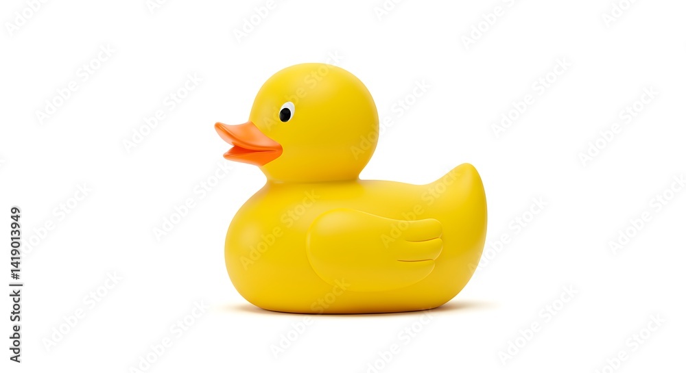 Adorable yellow rubber duck toy on a pristine white background close-up Adorable yellow rubber duck toy on a pristine white background close-up