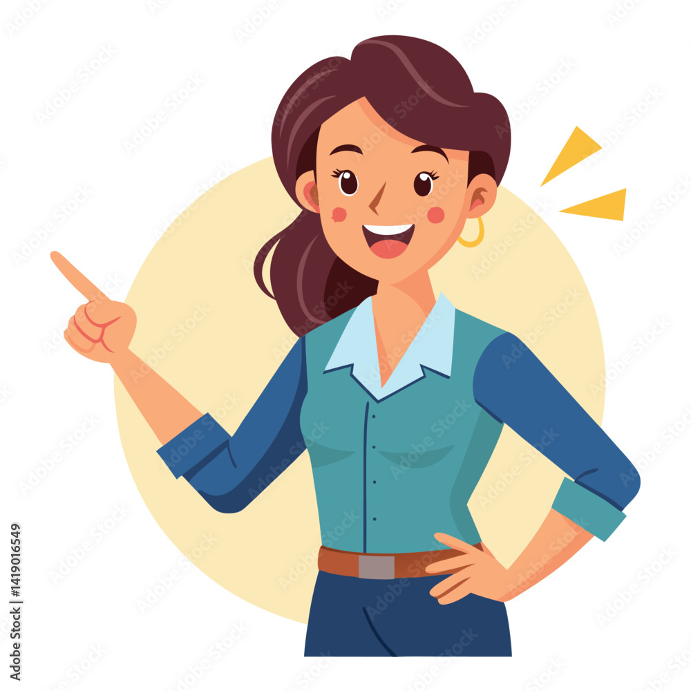 Happy stylist young woman pointing at copy space
Happy stylist young woman pointing at copy space