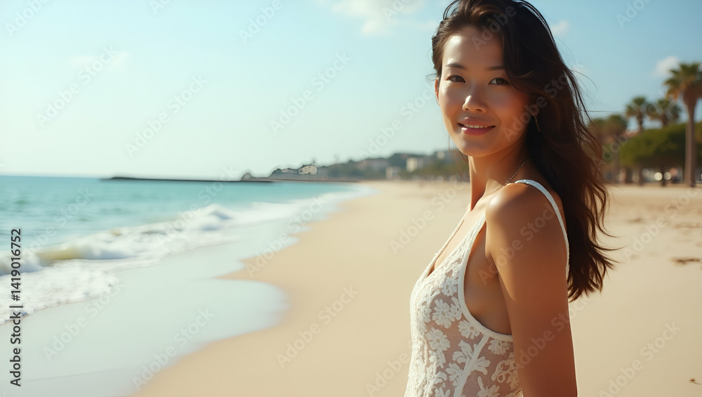 Elegant Beach Photoshoot: Refined Coastal Backdrops & Artistic Model Styling for High-Resolution Lifestyle & Travel Promotion Images in Photo Stock Concept Elegant Beach Photoshoot: Refined Coastal Backdrops & Artistic Model Styling for High-Resolution Lifestyle & Travel Promotion Images in Photo Stock Concept