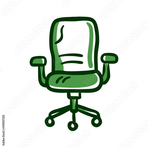 Green office chair with a modern design and ergonomic features, suitable for comfortable workspace settings