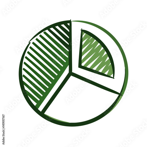 Pie chart illustration in green colors, representing data visualization and analysis