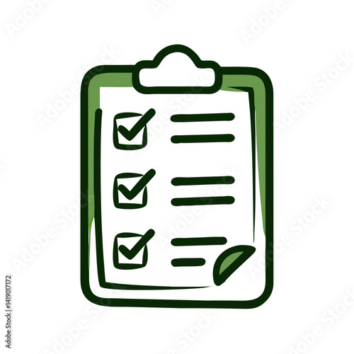 Checklist with checked items on a clipboard in green color, representing organization and efficiency