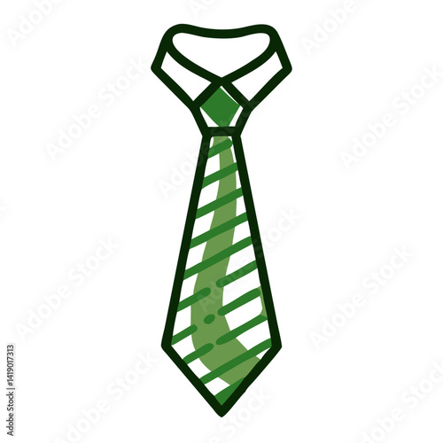 Green striped tie illustration on a white background, suitable for fashion and corporate themes