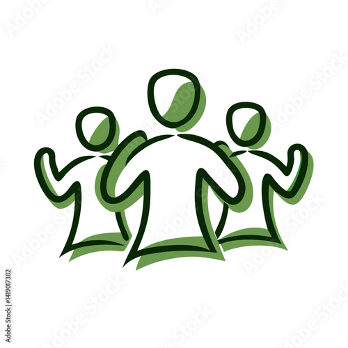Group of abstract figures representing teamwork and collaboration in a vibrant green style