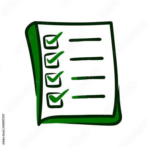 Checklist box with green ticks representing completed tasks and organized planning
