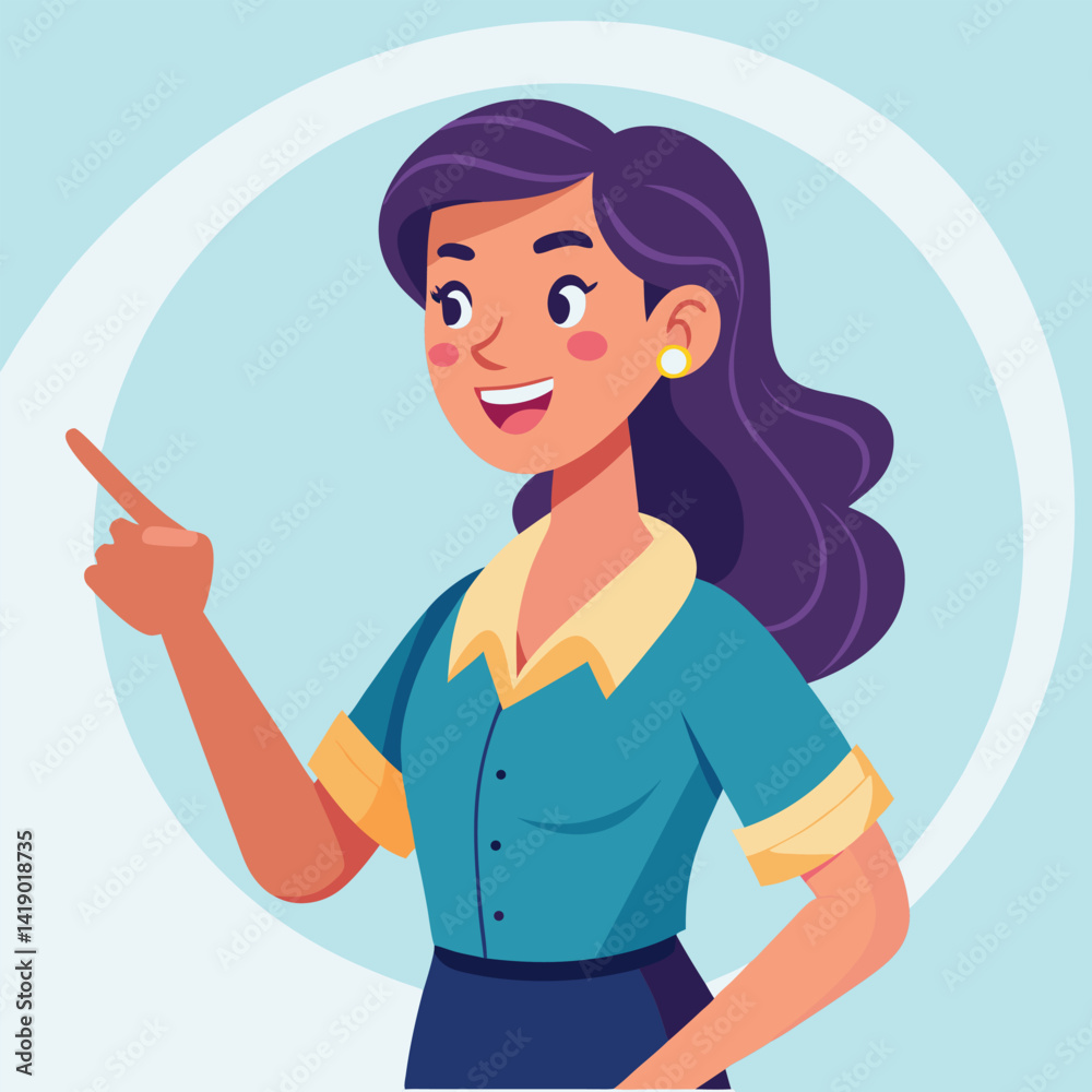 Happy stylist young woman pointing at copy space
Happy stylist young woman pointing at copy space
