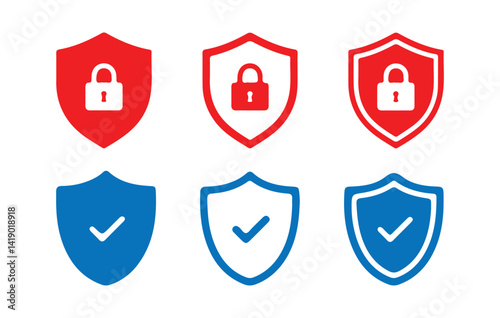 Security shield icon set. shield with lock icon set. Check mark icon symbols vector.