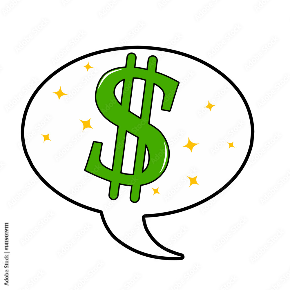 Obraz premium Cartoon Speech Bubble with Green Dollar Sign Symbol.