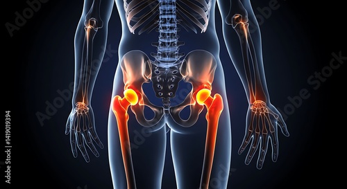 Human Skeleton Illustration Showing Hip and Joint Pain