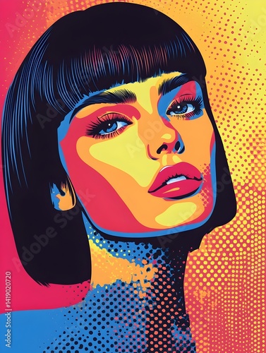 Vibrant Pop Art Style Portrait with Bold Colors and Halftone Dots