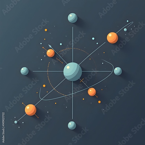 Colorful abstract representation of planets and orbits in a dark cosmic background