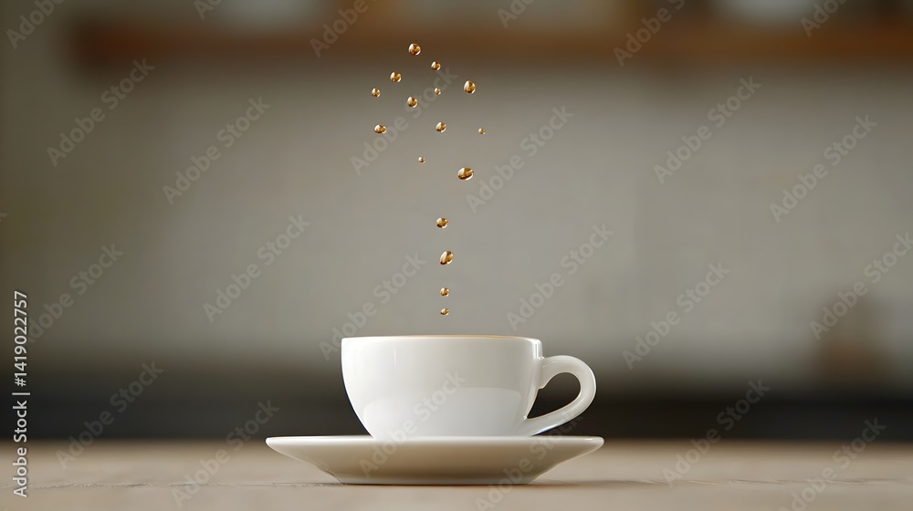 Obraz premium Mesmerizing slow motion capture of a single coffee drop plunging into a cup showcasing the fluid dynamics intricate patterns