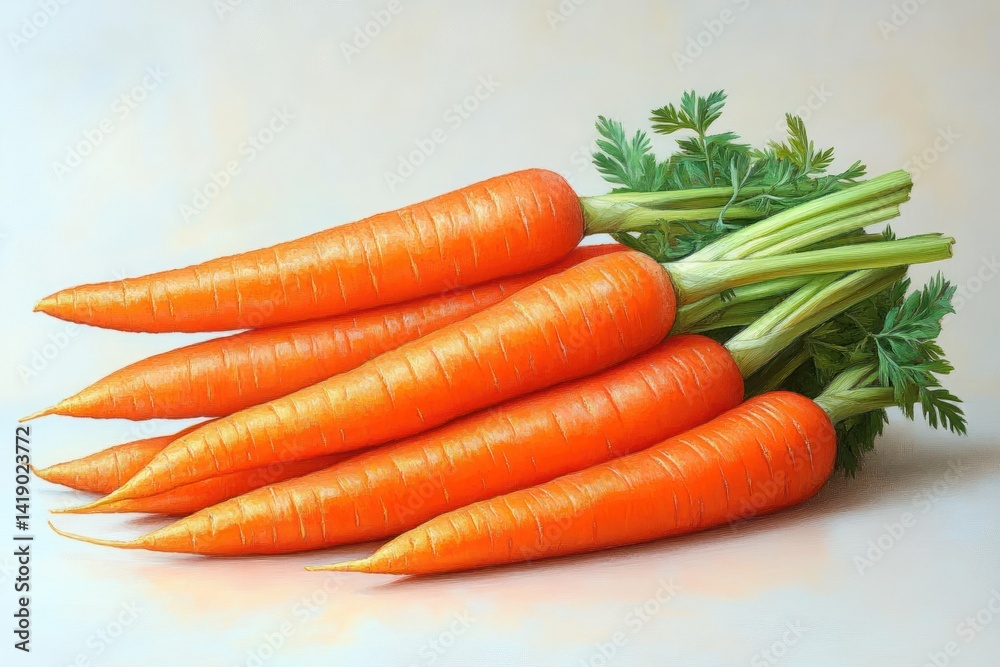 Fresh three carrots with green stems isolated on white background Fresh three carrots with green stems isolated on white background