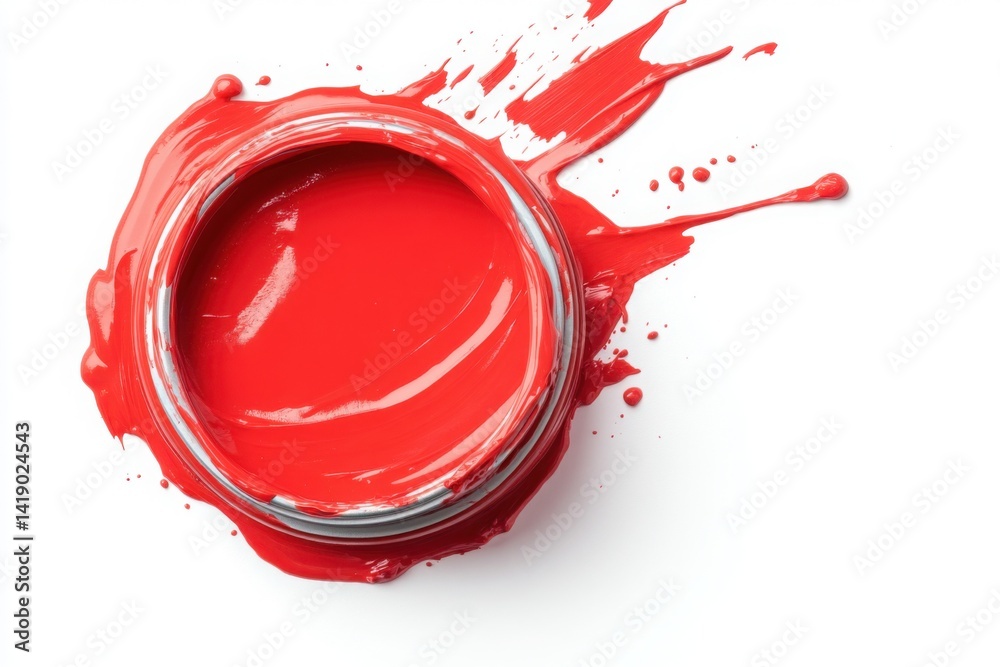 create image of a Can of spilt red paint, can, isolated on white background