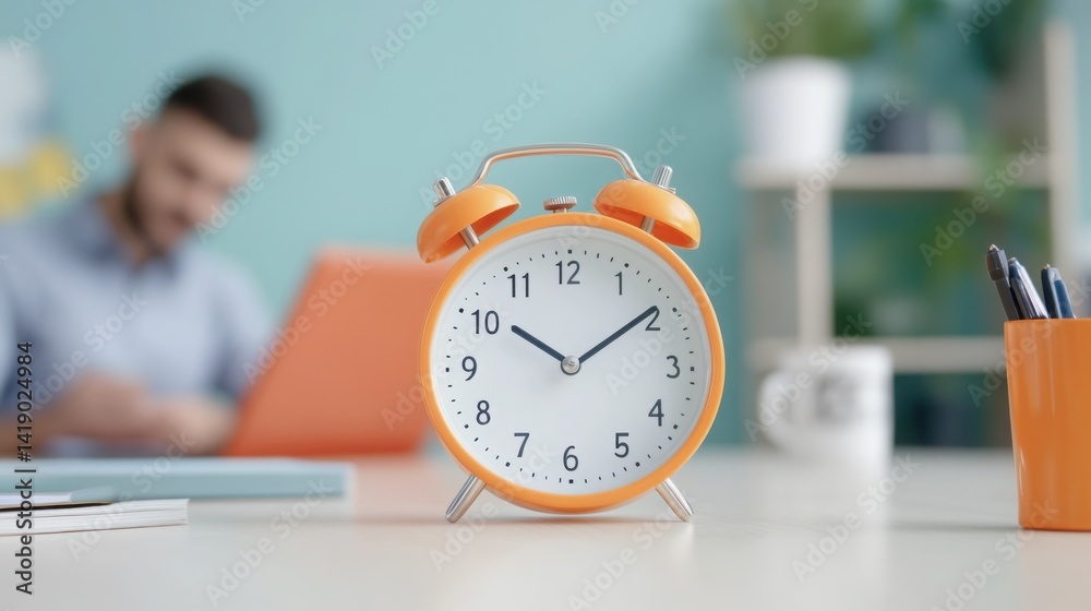 Businessman with clock in office
