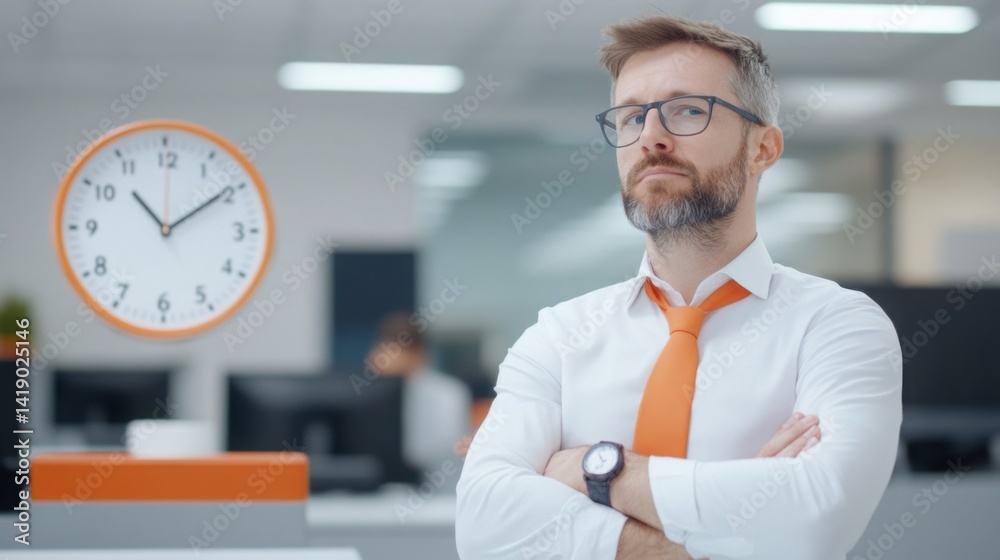 Businessman with clock in office