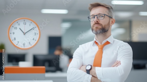 Obraz na płótnie Businessman with clock in office w salonie