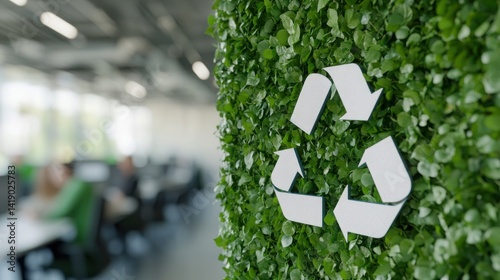 Obraz na płótnie Eco-friendly building concept with green plants and a group of people in an office interior background w salonie