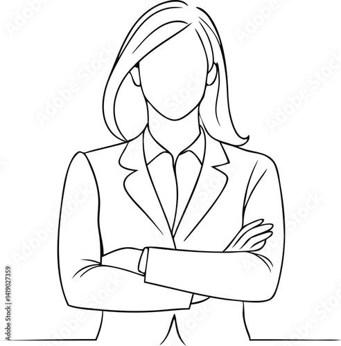 Minimalist Line Art Portrait of a Businesswoman in a Blazer with Arms Crossed