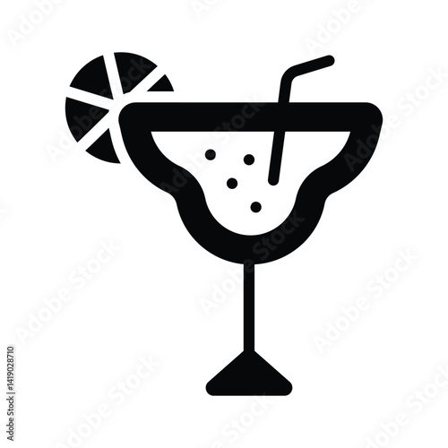 Easy to edit glyph style icon of mocktail glass with lemon slice