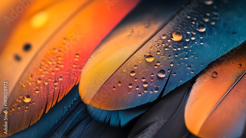 Vibrant and Intricate Macro Photograph of a Colorful Bird Feather s Textured Pattern and Structure photo