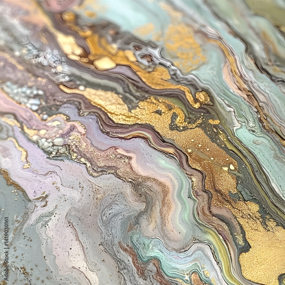 Fototapeta Captivating Metallic Fluid Art with Pastel Tones and Organic Swirls