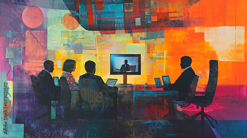 Employees collaborating via video conference in a hybrid work environment 