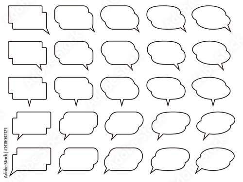 シンプルなフキダシ。枠。ベクター素材。シンプル黒ラインのみ。ベタ背景透過。2段。