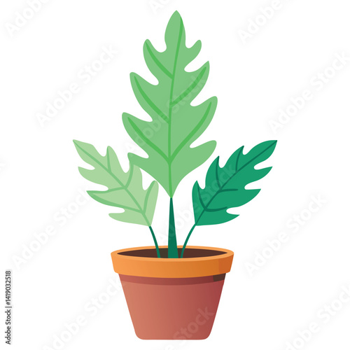 minimal vector Asplenium nidus plant on pot design illustration 1