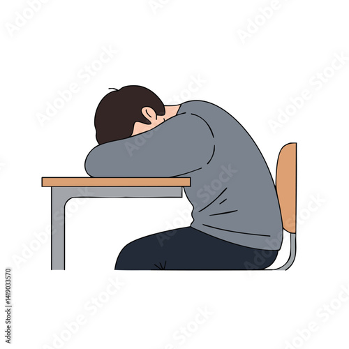 Tired Student Sleeping at Desk in Classroom

