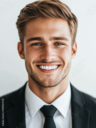 Business man on white background, Business man smiling close-up