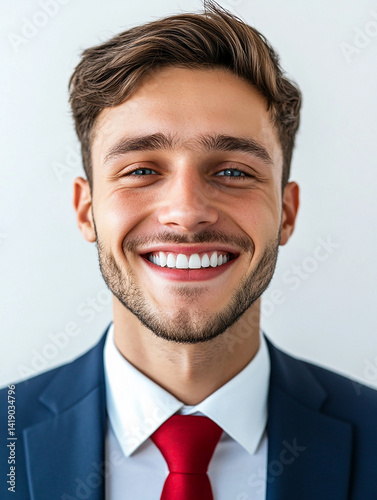 Business man on white background, Business man smiling close-up