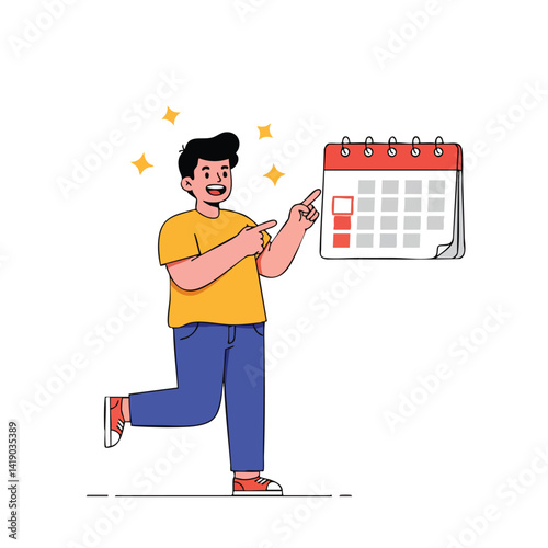 Excited Man Pointing to Marked Dates on Calendar

