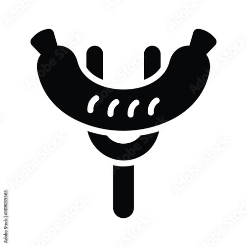 A well designed glyph icon of sausage on a fork