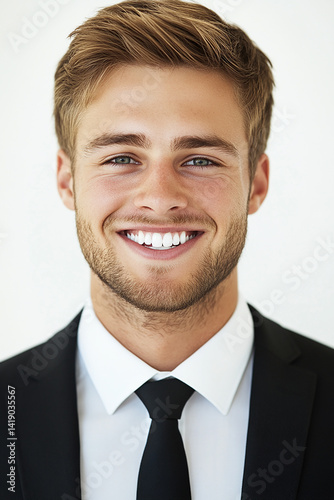 Business man on white background, Business man smiling close-up