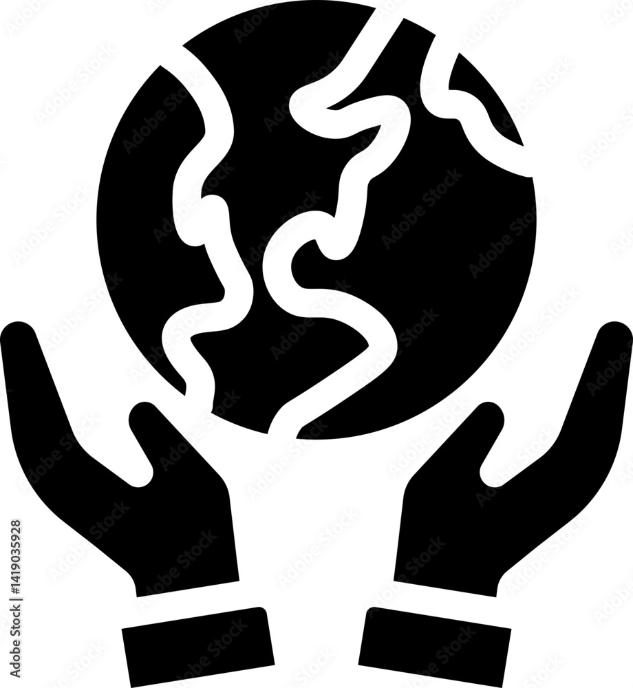 Obraz premium Hands holding earth icon for global care. Silhouette icon.